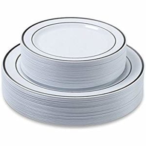 60 Pack Disposable Silver Trimmed Plastic Plates