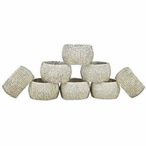 8 Pack of Handmade Silver Beaded Napkin Rings