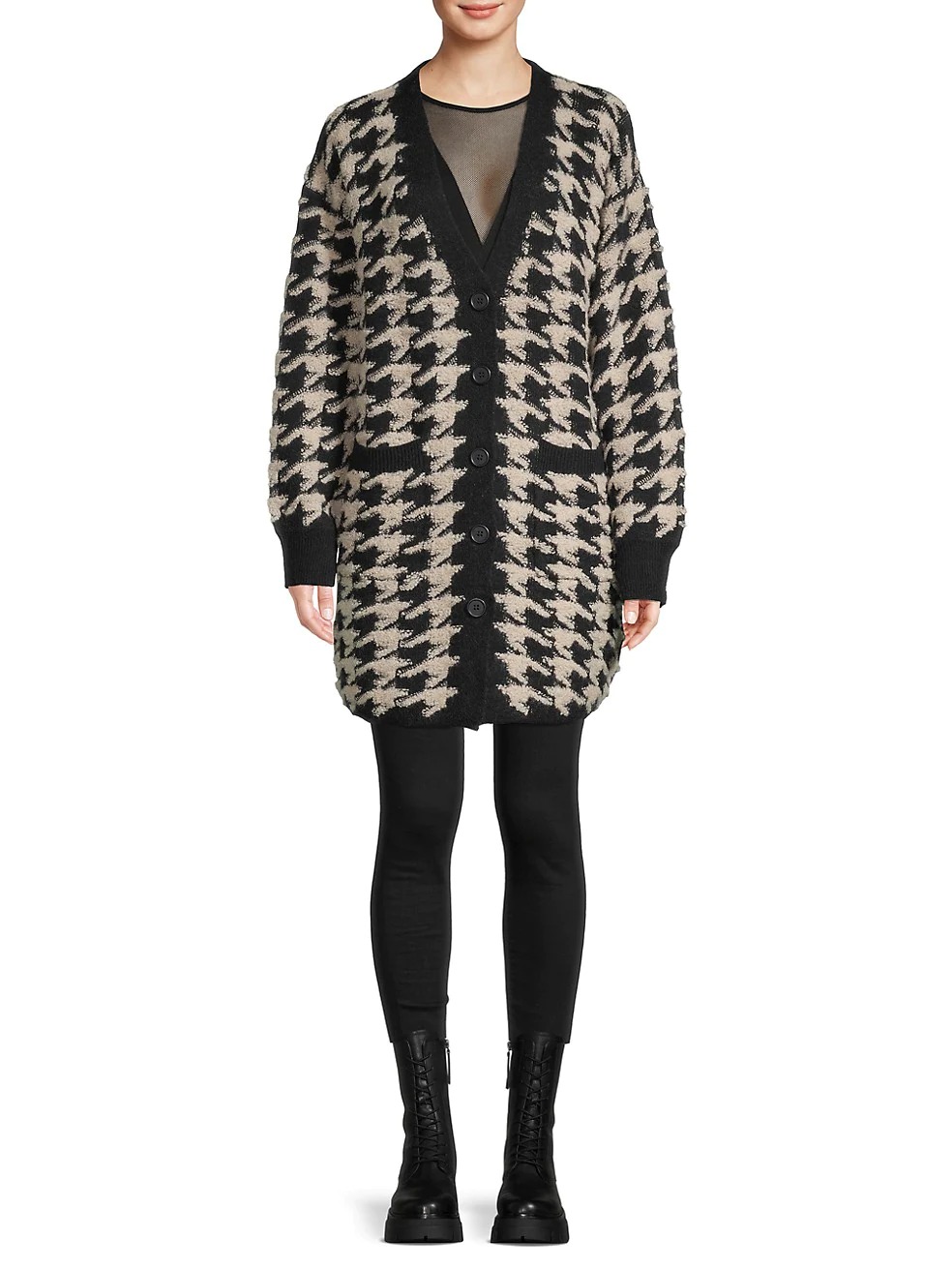 Sale on MAX STUDIO Longline Houndstooth Cardigan