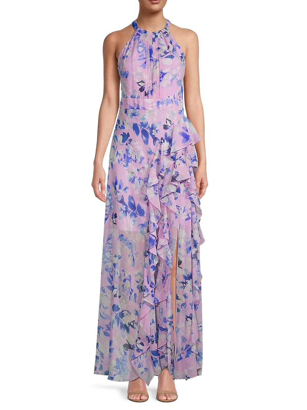 Floral Halter Ruffle Maxi Dress - Dealperx