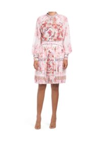 dalia macphee pleated horse print shirt dress