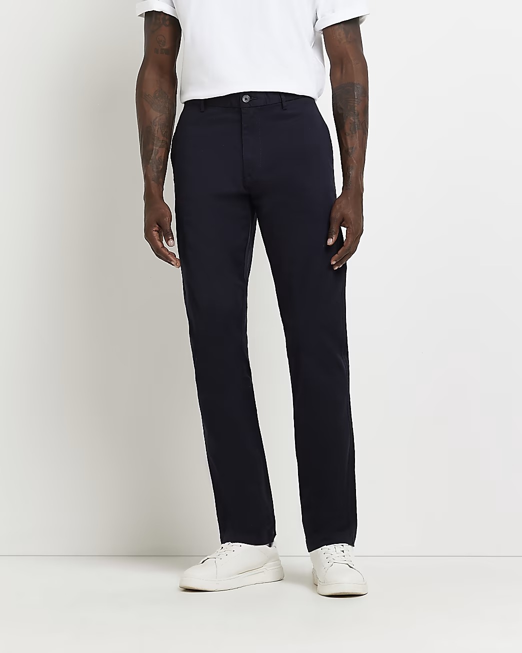 NAVY SLIM FIT CHINO TROUSERS - Dealperx