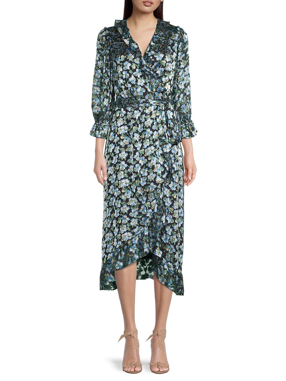 Sale on Elie Tahari Sublime Bloom Silk Wrap Midi-Dress