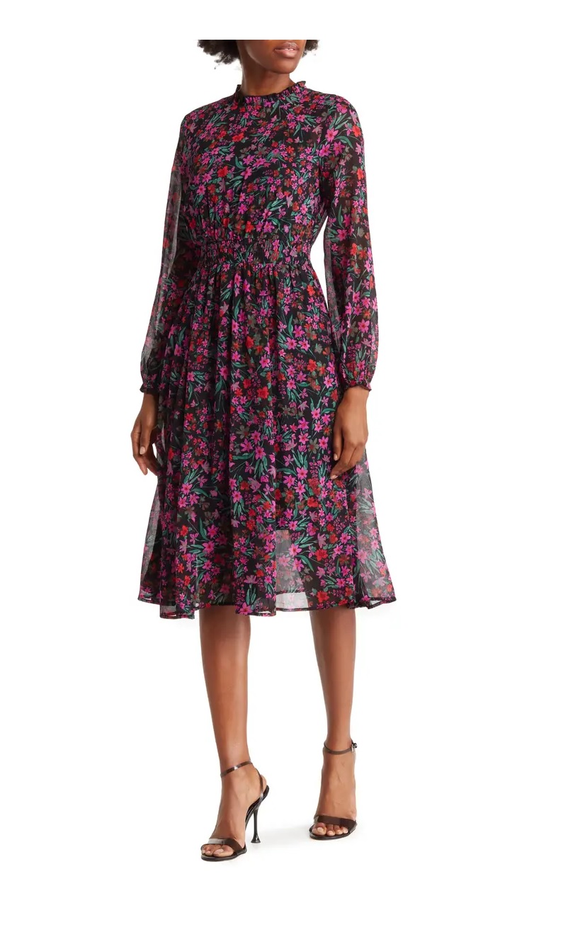 Sale on Calvin Klein Floral Long Sleeve Midi Dress