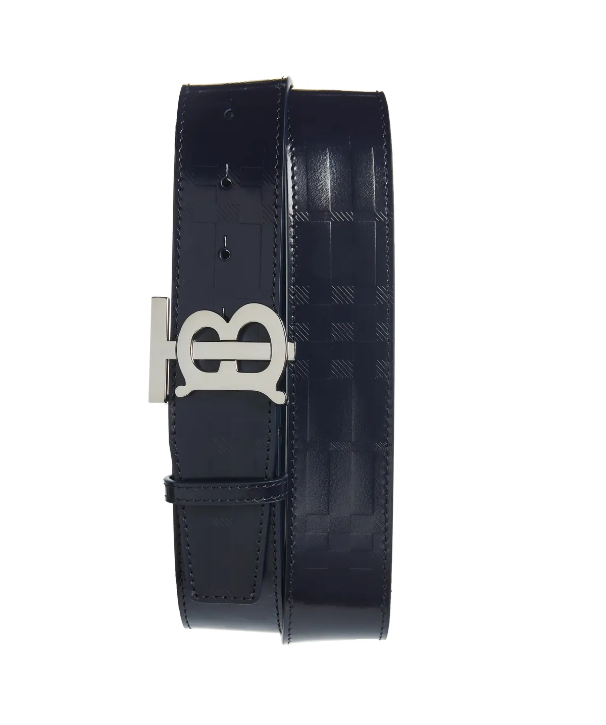 Embossed Leather TB Belt in Black - Women