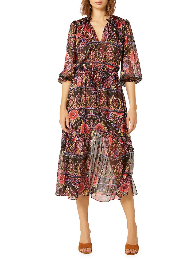 Sale on MISA Los Angeles Olivia Elasticized Floral Midi-dress