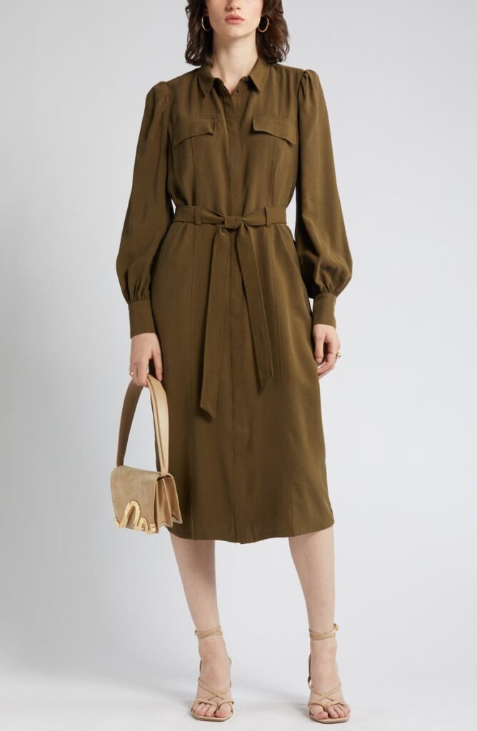 Sale on NORDSTROM Two Pocket Tie Waist Long Sleeve Utitlity Shirtdress