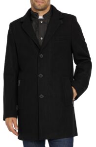 Single Breasted Wool Blend Coat with Quilted Bib