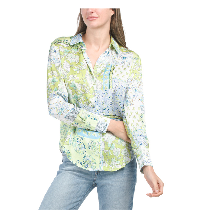 Sale on INDUSTRY Long Sleeve Woven Satin Effect Button Down Shirt