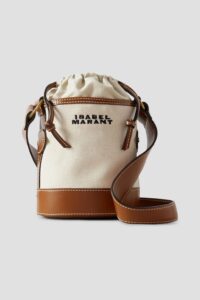 Samara Embroidered Small Leather-trimmed Canvas Bucket Bag
