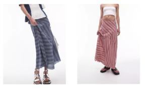 Tall Laundered Cutabout Midi Skirt in Multi Indigo Stripe