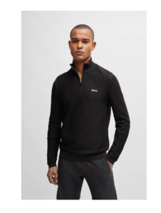 Zip-neck Sweater in Stretch Fabric with Contrast Logo