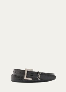Men's Skinny Croc-embossed Leather Belt