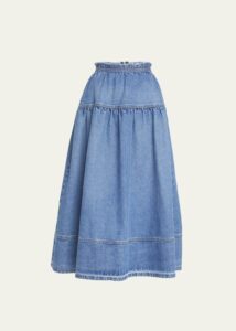The Astrid Flared Denim Midi Skirt