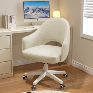 Wxjhl Home Office Chair Velvet Vanity Chairs Cute Makeup Desk Chair with Wheels Mid Back Computer Chairs Height Adjustable Small Swivel Rolling Task Chair, Beige