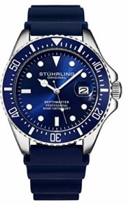 Stuhrling Original Men's Dive Watch Silver 42 Mm Case with Screw Down Crown Rubber Strap Water Resistant to 330 Ft