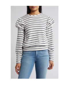 Stripe Ruffle Shoulder Sweatshirt Top