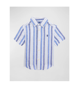 Boy's Linen Striped Polo Shirt