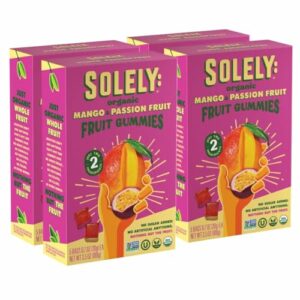 Solely - Organic Mango & Passion Fruit Whole Fruit Gummies (pack of 4 Boxes, 5 Bags Per Box) - Fresh Fruit - Healthy Snacks for Adults & Kids - Non Gmo, Vegan Snacks, Shelf Stable - 20 Bags (3.5 Oz)