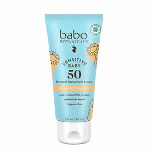 Babo Botanicals Sensitive Baby Mineral Sunscreen Lotion Spf50 - Natural Zinc Oxide - Face & Body - Fragrance-free - Water-resistant - Ewg Verified - V