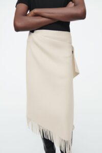 Fringed Wool Midi Wrap Skirtp