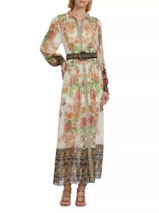 Floral Cotton-linen Belted Maxi Dress