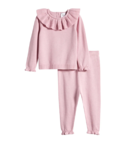 Ruffle Collar Sweater & Sweater Knit Pants Set