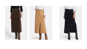 High Waist Slit Front Corduroy Maxi Skirt