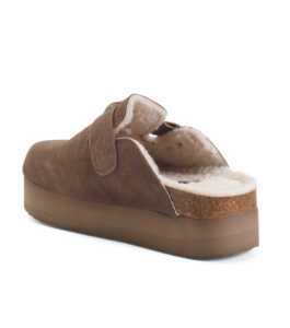 Suede Granola Faux Fur Lined Platform Clogs