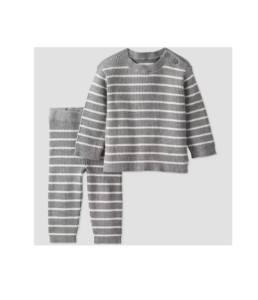 Baby Knit Striped Pullover Sweater & Pull-on Pants Set - Gray