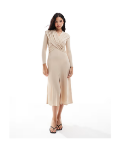 Drape Midaxi Dress in Stone