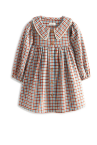 Kids' Gingham Long Sleeve Cotton Flannel Dress