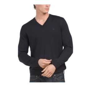 Merino Wool Blend Solid V-neck Sweater