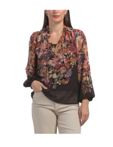 Balloon Sleeve Sheer Blouse with Detachable Camisole