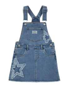 Kids' Star Appliqué Fray Hem Denim Overall Dress