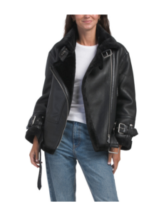 Faux Leather Faux Fur Lined Oversized Moto Jacket