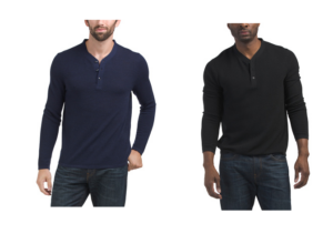 Merino Wool Blend Hybrid Henley Neck Sweater