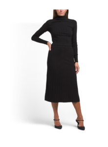 Long Sleeve Raglan Ribbed Sweater with Pull on Ribbed Midi Skirt