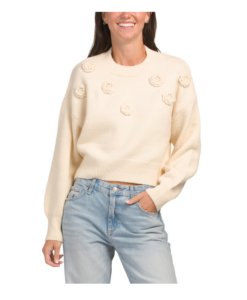 Long Sleeve Embroidered Flower Sweater