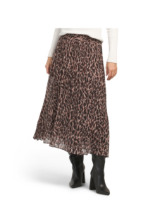 Pleated Leopard Print Chiffon Skirt