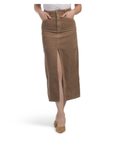 Corduroy Maxi Skirt with Front Slit