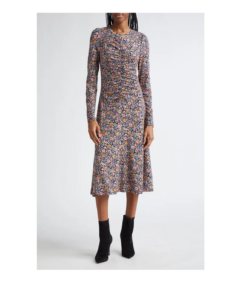 Gale Floral Long Sleeve Cotton Knit Midi Dressp