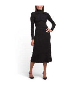 Long Sleeve Raglan Ribbed Sweater with Pull on Ribbed Midi Skirt Set