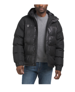 Mix Media Quilted Hooded Puffer Coat