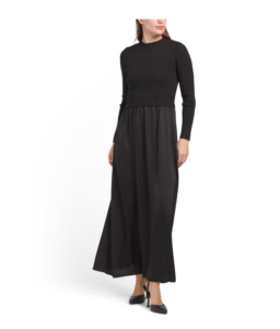 Long Sleeve Satin Skirt Maxi Sweater Dress