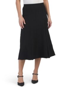 Pull on Pointelle Knit Flared Midi Skirt