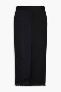 Fringed Pinstriped Wool-blend Midi Skirt