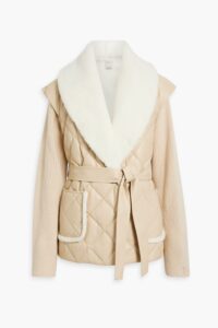 Ribbed Wool and Cashmere-blend, Faux Leather and Shearling Jacket