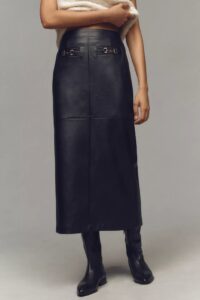 Avec Les Filles Faux-leather Equestrian Buckle Midi Skirt