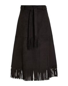 High-waist Fringed Midi Skirt